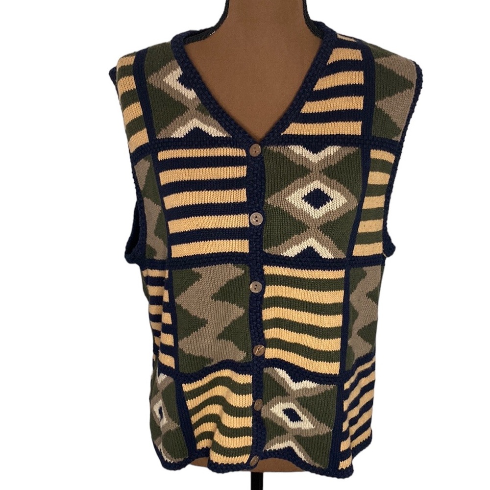 Vintage Christopher & Banks southwestern print grandpa buttoned sweater size XL